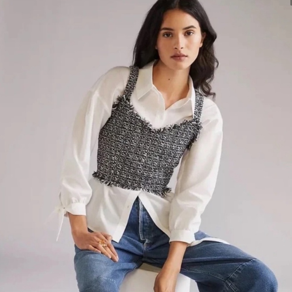 Anthropologie Mare Mare Tweed Vest + White Shirt